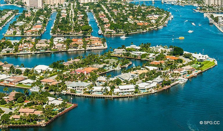 Northern Aerial View of the Luxury Waterfront Homes in Harbor Beach, Fort Lauderdale, Florida 33316