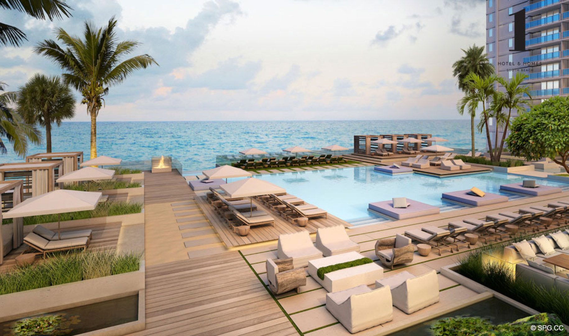 Pool Deck em 1 Hotel & Homes South Beach, Luxury Oceanfront Condominiums Localizado na 2399 Collins Ave, Miami Beach, FL 33139