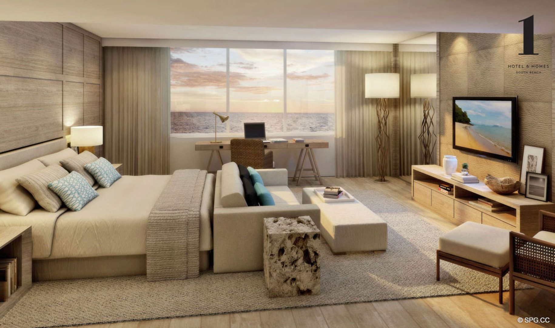 Bedroom Suite em um Hotel & Homes South Beach, Luxury Oceanfront Condominiums Localizado na 2399 Collins Ave, Miami Beach, FL 33139