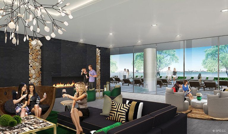 Lounge at Aria on the Bay, Condominiums Waterfront de luxo localizado na 1770 North Bayshore Drive, Miami, FL 33132