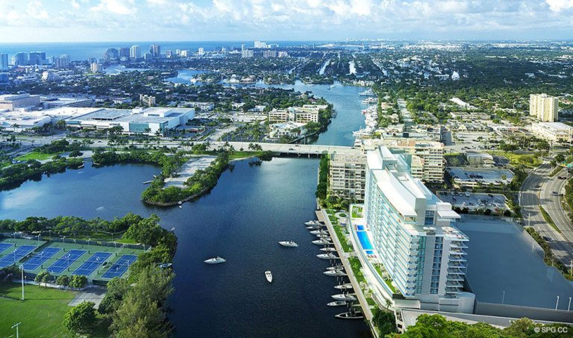 Aerial Intracoastal View of Riva, Luxury Waterfront Condos in Fort Lauderdale, Florida 33304.
