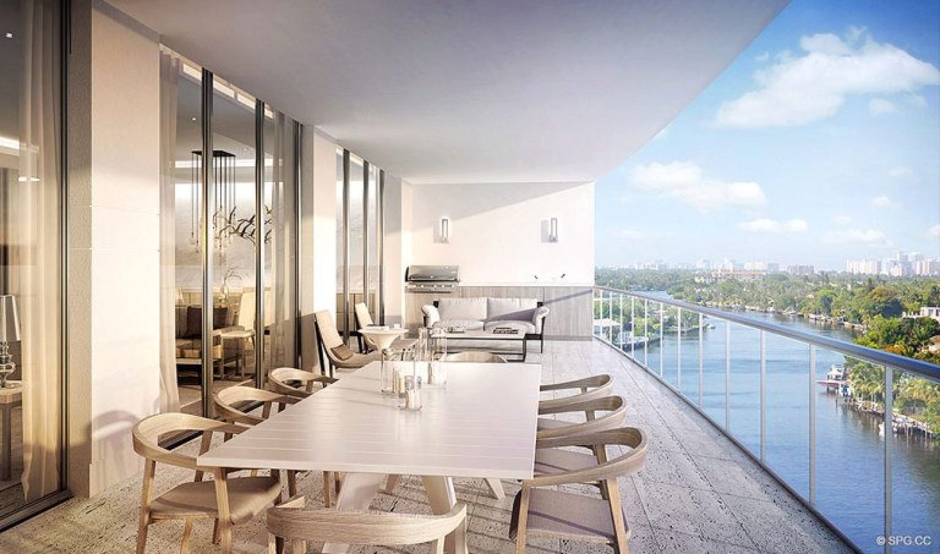 Splendid Intracoastal Terrace Views at Riva, Luxury Waterfront Condos in Fort Lauderdale, Florida 33304.