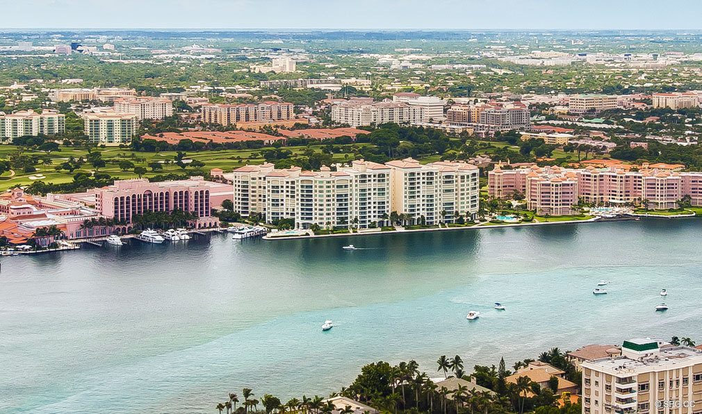 Aerial View of Mizner Grand, Luxury Waterfront Condos in Boca Raton, Florida 33432
