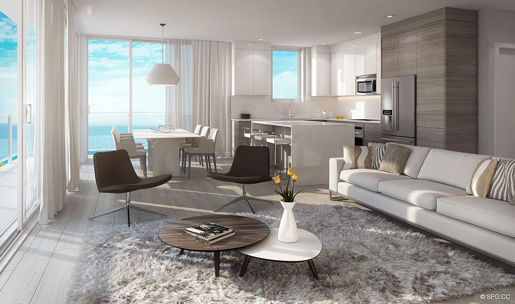 Living Room Design at Aura Pompano Beach, Luxury Seaside Condos in Pompano Beach, FL 33062