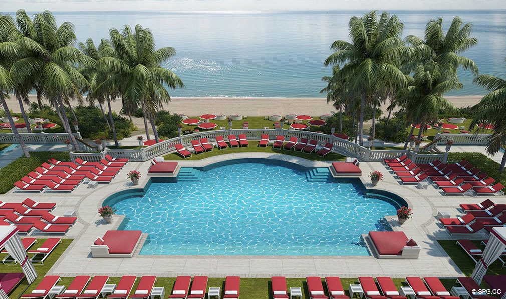 View of Pool Deck at Estates at Acqualina, Luxury Oceanfront Condos in Sunny Isles Beach, Florida 33160