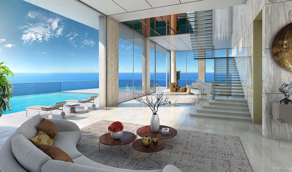 Penthouse Living Room in Estates at Acqualina, Luxury Oceanfront Condos in Sunny Isles Beach, Florida 33160