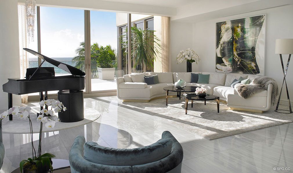 Model Living Room in Estates at Acqualina, Luxury Oceanfront Condos in Sunny Isles Beach, Florida 33160