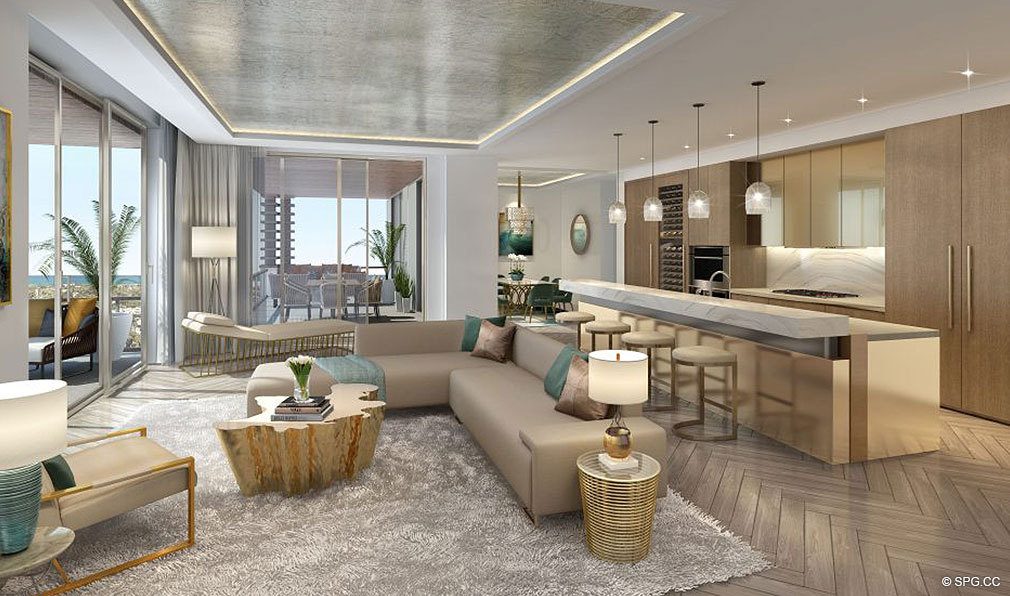 Residence Living Room and Kitchen in The Residences at Mandarin Oriental, Luxury Condos in Boca Raton, Florida