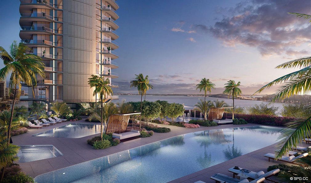 Evenings Poolside at Una Residences, Luxury Waterfront Condos in Miami, Florida, Florida 33129