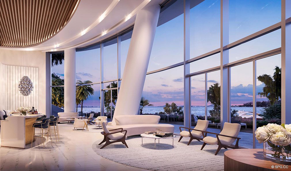 Lobby with Stunning Bay Views at Una Residences, Luxury Waterfront Condos in Miami, Florida, Florida 33129