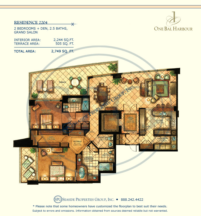 Luxury Residence 2204 at One Bal Harbour Condominium Floorplan 2204 at One Bal Harbour Condominium