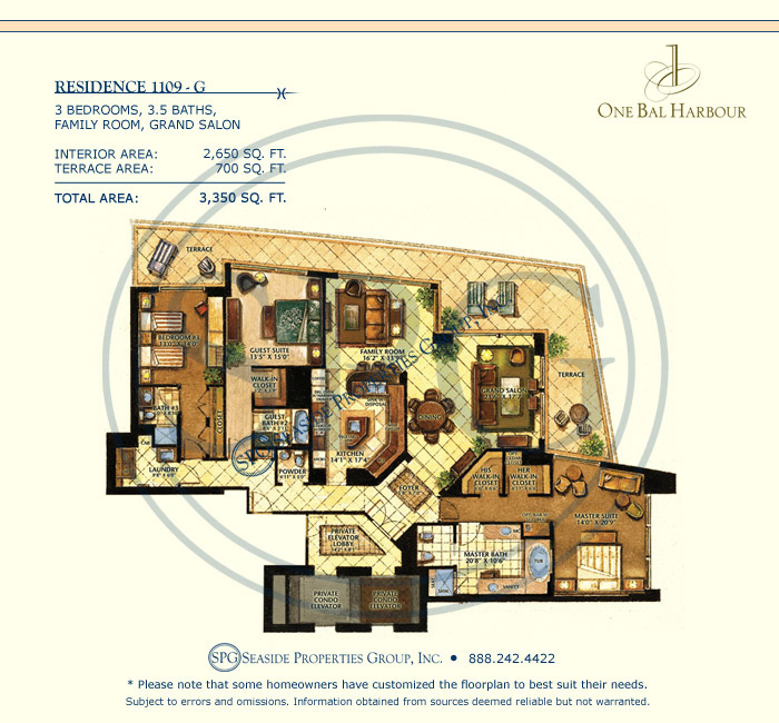 Luxury Residence 1109 G at One Bal Harbour Condominium Floorplan 1109 G at One Bal Harbour Condominium