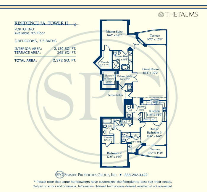 Luxury Residence 7A, Tower II at The Palms Condominium Floorplan 7A, Tower II at The Palms Condominium