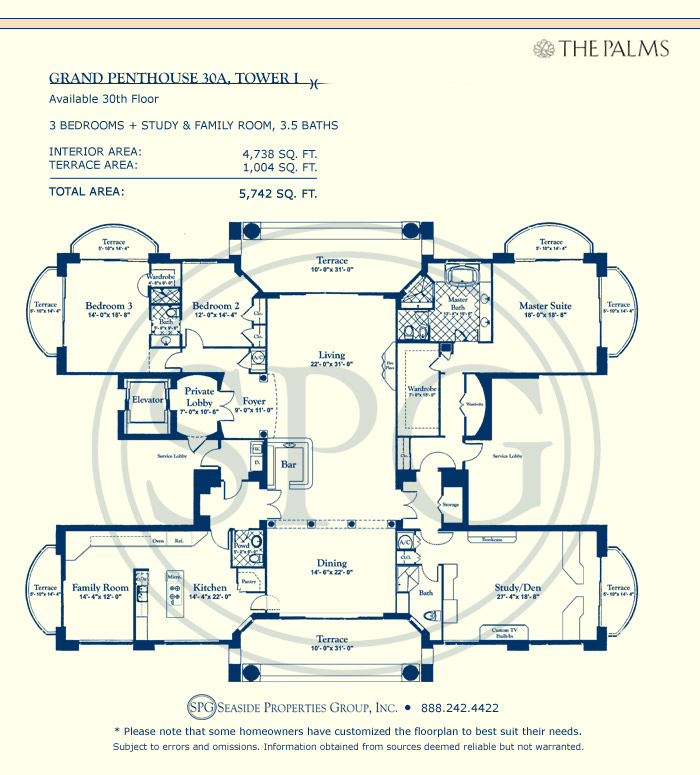 Luxury Residence 30A, Tower I at The Palms Condominium Floorplan 30A, Tower I at The Palms Condominium
