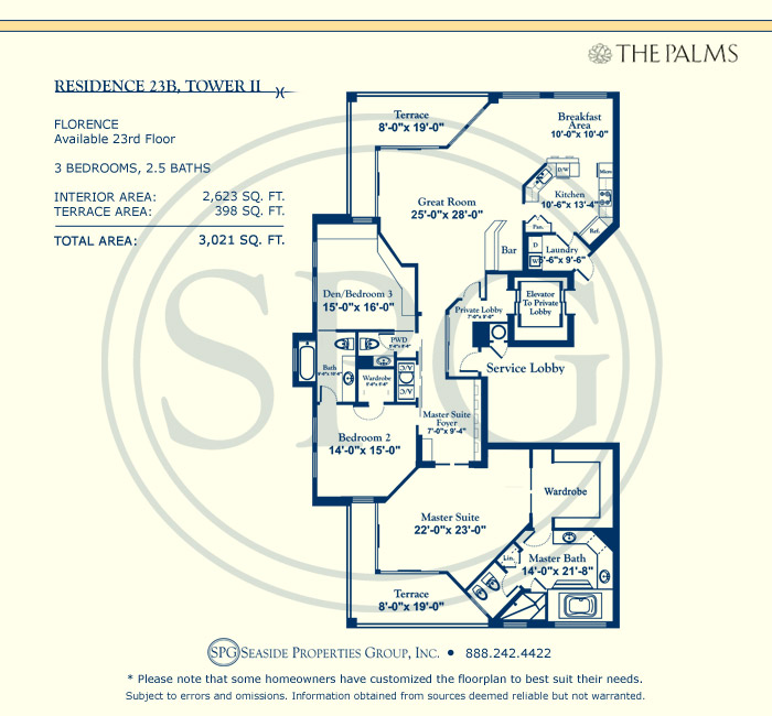 Luxury Residence 23B, Tower II at The Palms Condominium Floorplan 23B, Tower II at The Palms Condominium