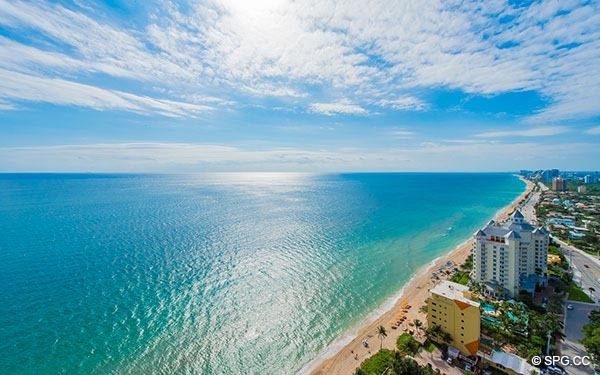 Stunning Southern Coastline Terrace View from Grand Penthouse 29A, Tower II at The Palms, Luxury Oceanfront Condos in Fort Lauderdale, South Florida 33305