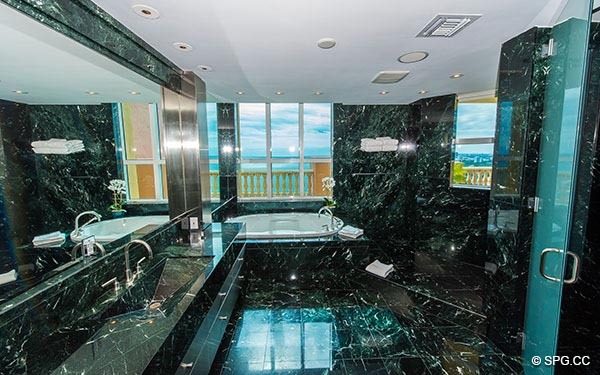 Stunning Custom Designed Bathroom in Grand Penthouse 29A, Tower II at The Palms, Luxury Oceanfront Condos in Fort Lauderdale, South Florida 33305