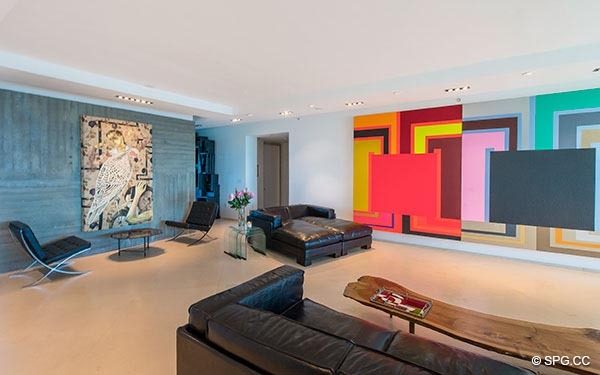 Custom Designed Living Room for Displaying Art in Grand Penthouse 29A, Tower II at The Palms, Luxury Oceanfront Condos in Fort Lauderdale, South Florida 33305