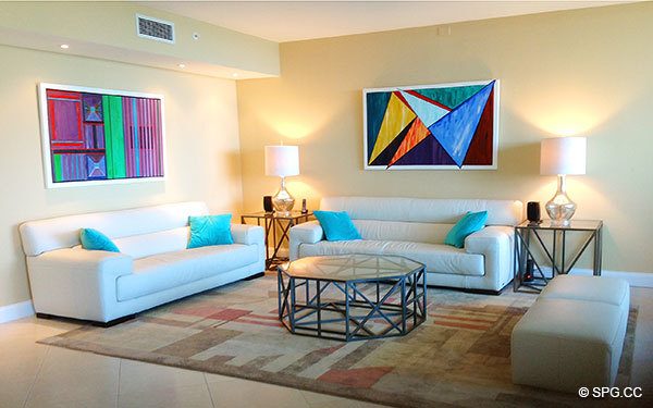 Living Room inside Residence 5D, Tower I For Rent at The Palms, Luxury Oceanfront Condominiums in Fort Lauderdale, Florida 33305