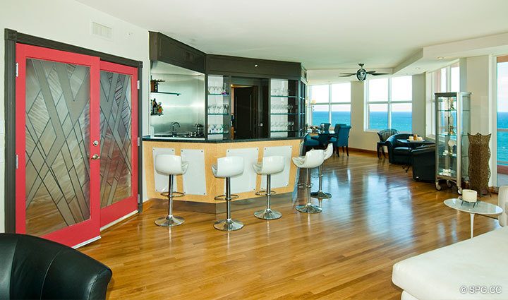 Living Area at Luxury Oceanfront Residence 17E, Tower I, The Palms Condominium, 2100 North Ocean Boulevard, Ft. Lauderdale Beach, FL 33305 Luxury Waterfront Condos