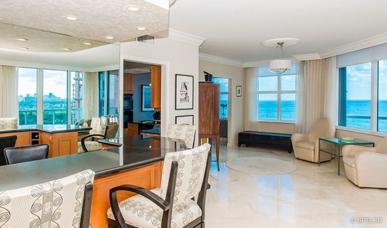 Great Room Bar Area in Residence 15E, Tower II at The Palms, Luxury Oceanfront Condos in Fort Lauderdale, Florida 33305.