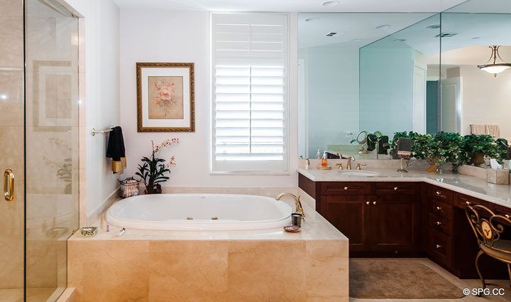 Master Bathroom inside Residence 508 at Bellaria, Luxury Oceanfront Condominiums in Palm Beach, Florida 33480.