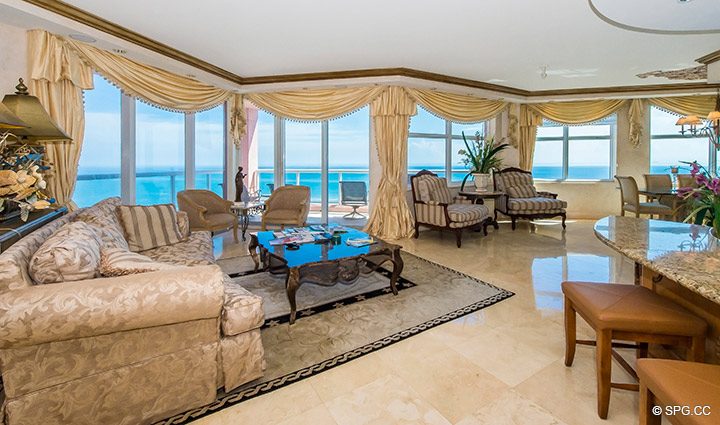 Living Room inside Residence 18B, Tower I at The Palms, Luxury Oceanfront Condominiums Fort Lauderdale, Florida 33305