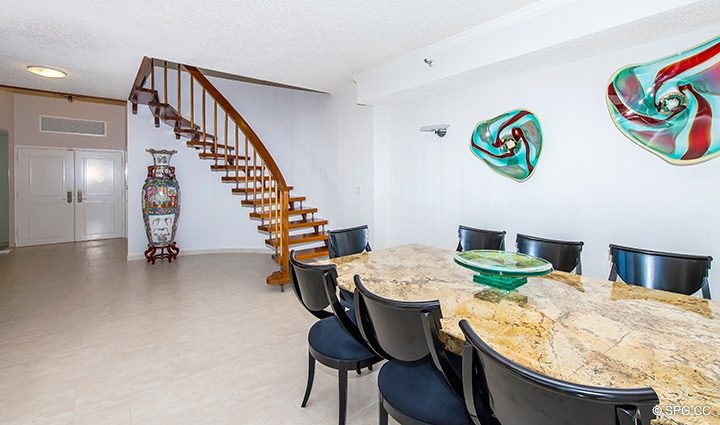 Dining Room leadin to Staircase in Residence 3-501 For Sale at Oasis, Luxury Oceanfront Condos in Palm Beach, Florida 33480.