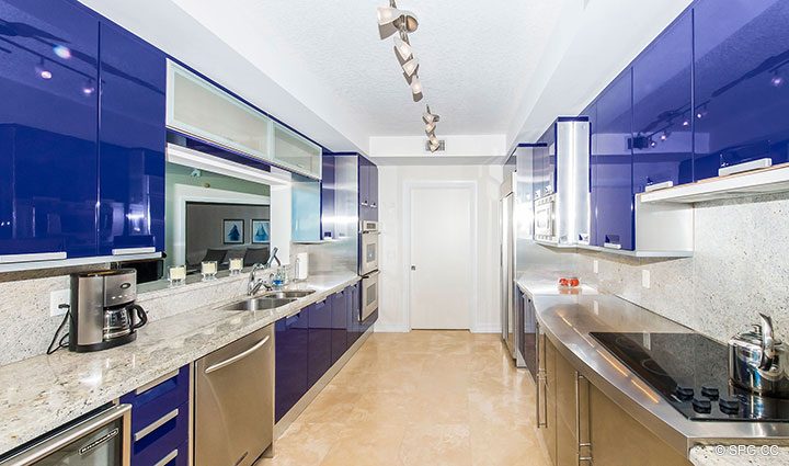 Gourmet Kitchen inside Residence 504 at La Rive, Luxury Waterfront Condos in Fort Lauderdale, Florida 33304.