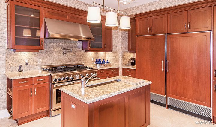Gourmet Kitchen inside Residence 406 at Bellaria, Luxury Oceanfront Condominiums in Palm Beach, Florida 33480.