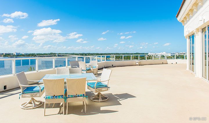 Magificent Waterfront Terrace at Penthouse 4 at Bellaria, Luxury Oceanfront Condominiums in Palm Beach, Florida 33480.