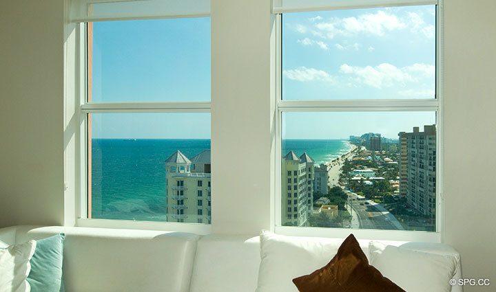 View from Living Area at Luxury Oceanfront Residence 17E, Tower I, The Palms Condominium, 2100 North Ocean Boulevard, Fort Lauderdale Beach, Florida 33305, Luxury Seaside Condos
