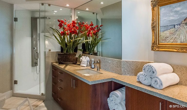 Guest Bath inside Residence 18D at Cristelle, Luxury Oceanfront Condominiums in Lauderdale by the Sea, Florida 33062.