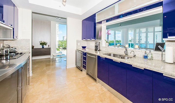 Custom Designed Kitchen in Residence 504 at La Rive, Luxury Waterfront Condos in Fort Lauderdale, Florida 33304.