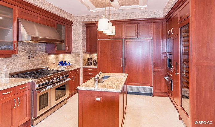 Gourmet Kitchen in Residence 406 at Bellaria, Luxury Oceanfront Condominiums in Palm Beach, Florida 33480.