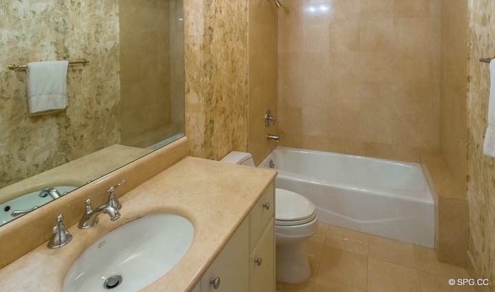Guest Bathroom inside Residence 9B, Tower I at The Palms, Luxury Oceanfront Condos in Fort Lauderdale, Florida 33305.