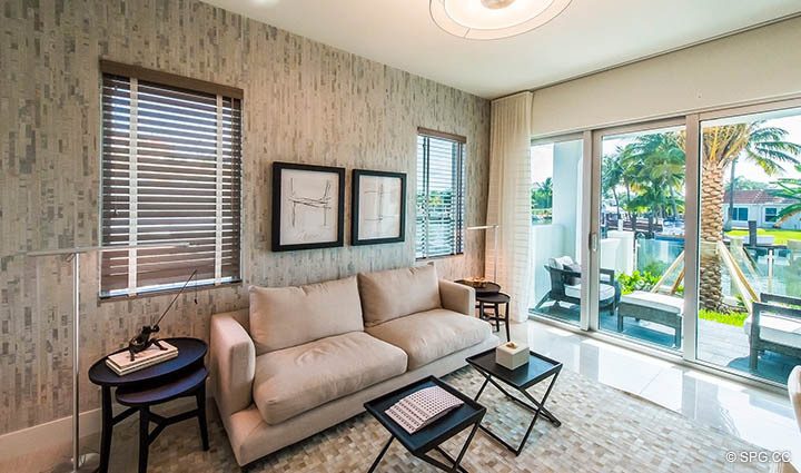 Ground Floor Den/Family Room in Residence 255 Shore Court at Sky230, Luxury Waterfront Townhomes in Lauderdale by the Sea, Florida 33308.