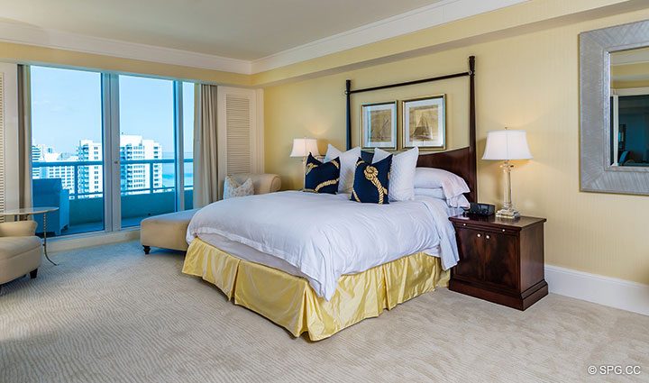 Master Bedroom inside Apartment 1602 at the Ritz-Carlton Residences, Luxury Oceanfront Condominiums in Fort Lauderdale, Florida 33304.