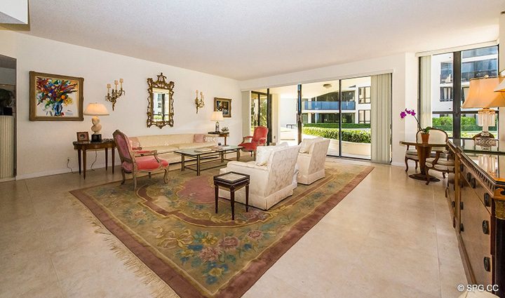 Large Open Living Room in Residence 1-102 For Sale at Oasis, Luxury Oceanfront Condos in Palm Beach, Florida 33480.