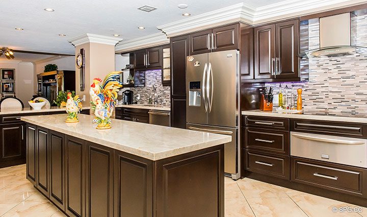 Gourmet Kitchen inside Residence 105 at La Cascade, Luxury Waterfront Condominiums in Fort Lauderdale, Florida 33304.