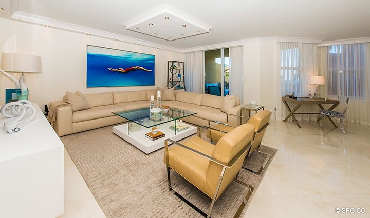 Living Room with Terrace Access in Residence 5D, Tower I at The Palms, Luxury Oceanfront Condominiums Fort Lauderdale, Florida 33305