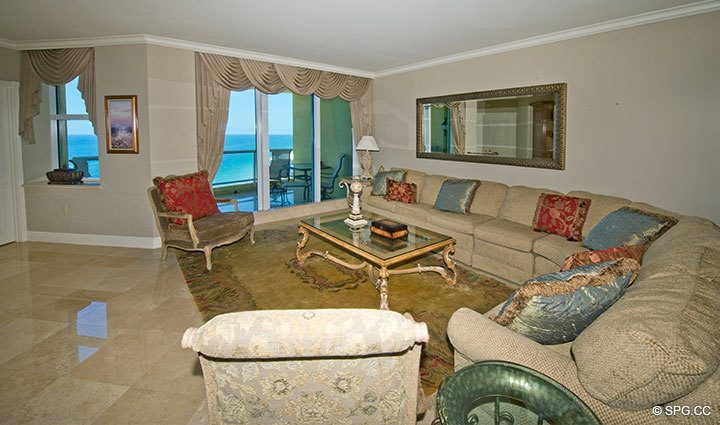 Living Area at Luxury Oceanfront Residence 21A, Tower II, The Palms Condominiums, 2110 North Ocean Boulevard, Fort Lauderdale Beach, Florida 33305, Luxury Seaside Condos 