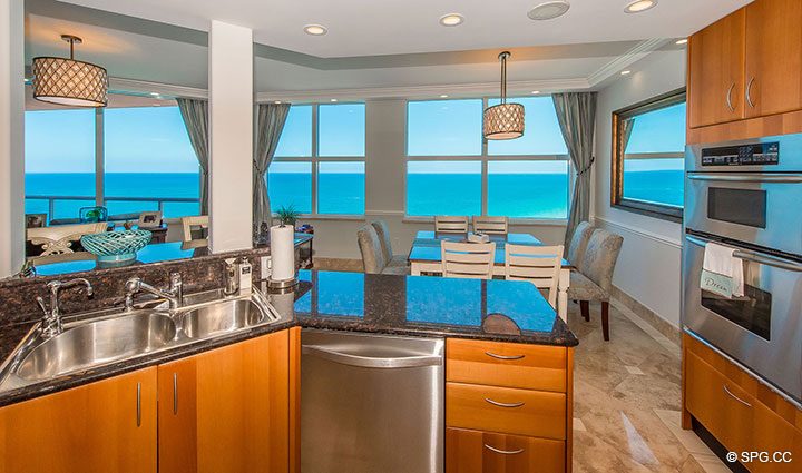 Ocean Views from Kitchen in Residence 17B, Tower II at The Palms, Luxury Oceanfront Condos in Fort Lauderdale, Florida 33305.