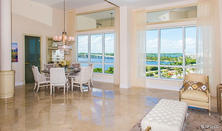 Dining Area inside Penthouse 4 at Bellaria, Luxury Oceanfront Condominiums in Palm Beach, Florida 33480.