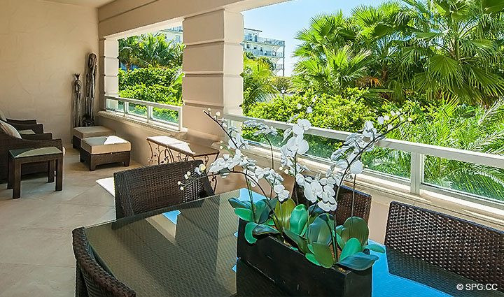 Large lakeside Terrace for Residence 206 at Bellaria, Luxury Oceanfront Condominiums in Palm Beach, Florida 33480.