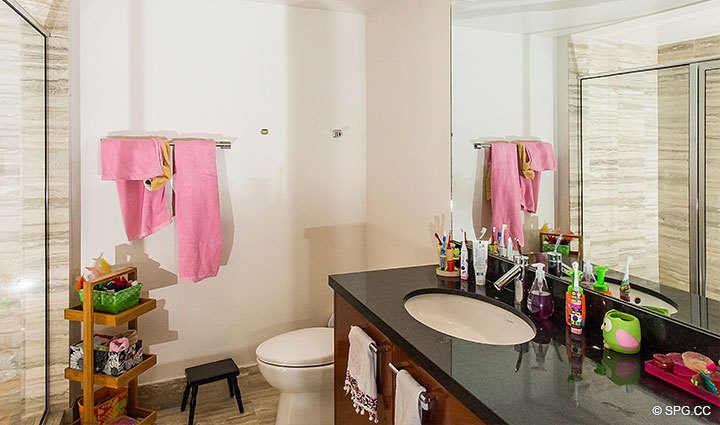 Guest Bathroom inside Residence 803 at Las Olas Beach Club, Luxury Oceanfront Condos in Fort Lauderdale, Florida 33316.