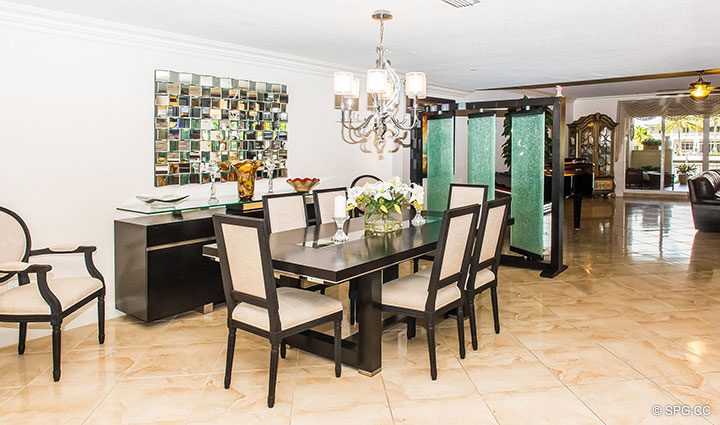 Dining Room inside Residence 105 at La Cascade, Luxury Waterfront Condominiums in Fort Lauderdale, Florida 33304.