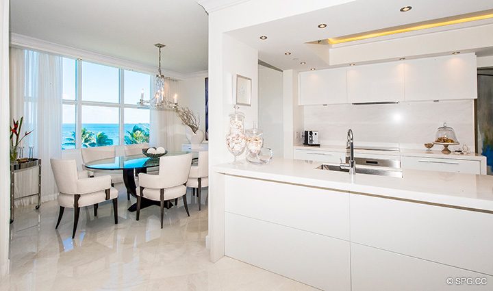 Renovated Kitchen and Dining Room in Residence 5D, Tower I at The Palms, Luxury Oceanfront Condominiums Fort Lauderdale, Florida 33305