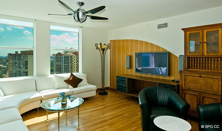 Living Area at Luxury Oceanfront Residence 17E, Tower I, The Palms Condominium, 2100 North Ocean Boulevard, Ft. Lauderdale Beach,  FL 33305 Luxury Seaside Condos