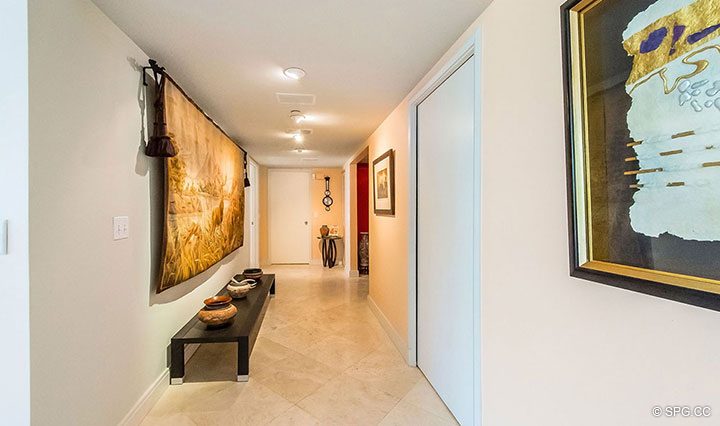 Hall inside Residence R1C1 at The Stratford, Luxury Oceanfront Condominiums in Palm Beach, Florida 33480.